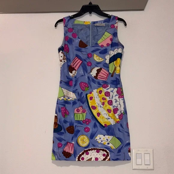 Enrico Coveri Vintage Cake/Dessert Print Dress SZ 4? VGUC - Picture 1 of 8